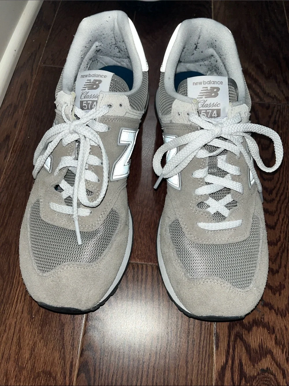 New Balance Men's 574 Retro Sneakers in Gray and White Mens 10